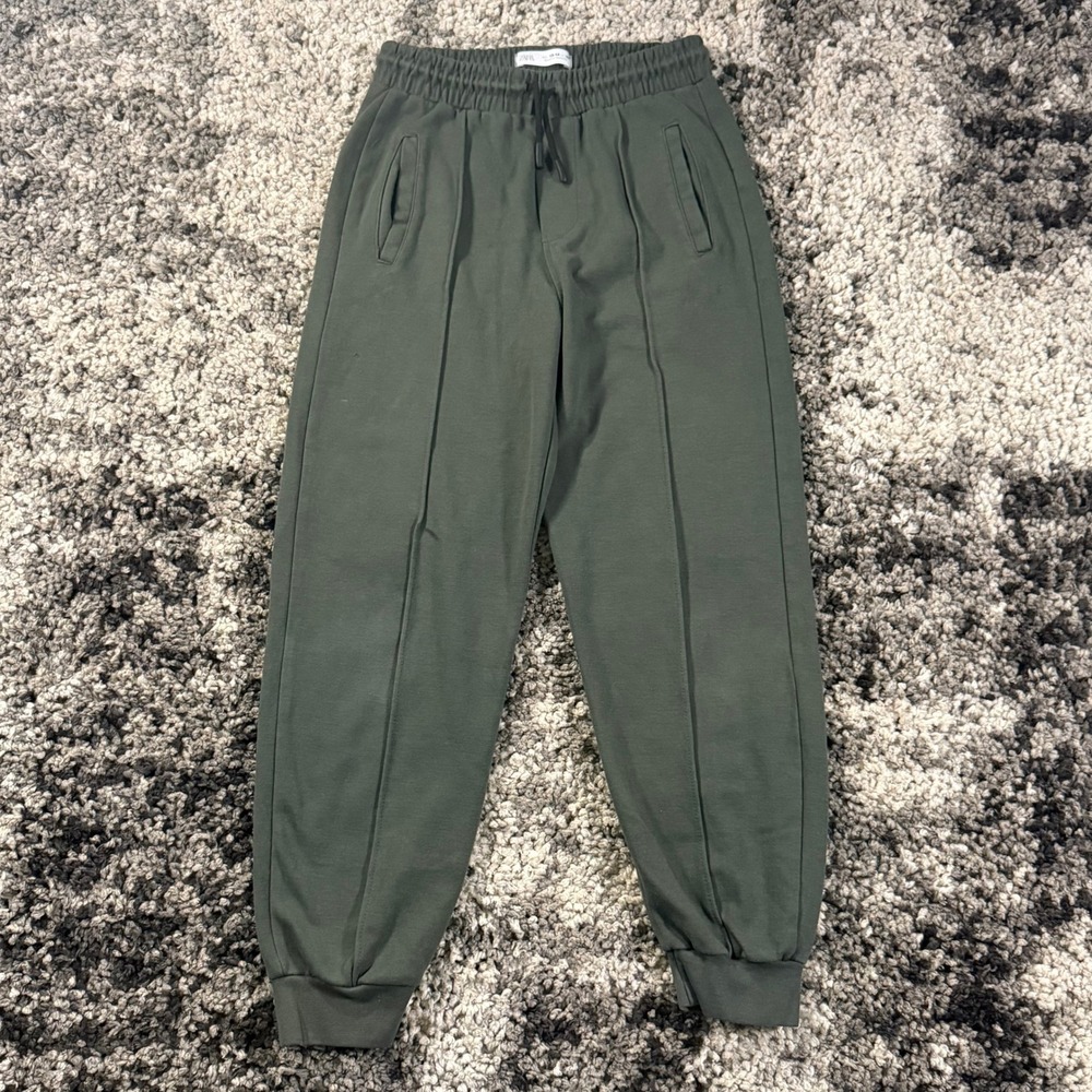 Zara Boys Olive Green Pintuck Joggers Sweatpants Size 13/14